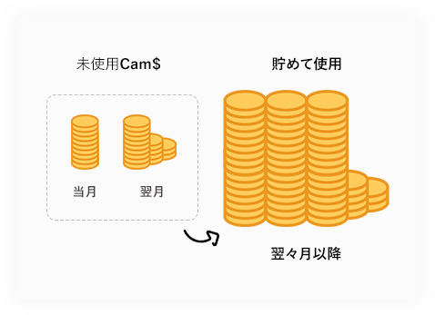 余ったCam$は翌月に繰り越されます